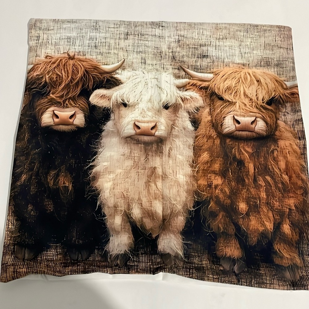 Pillow Slip Cover Highland Cow New Cushion Baby Zipper 18” Rustic Home Decor